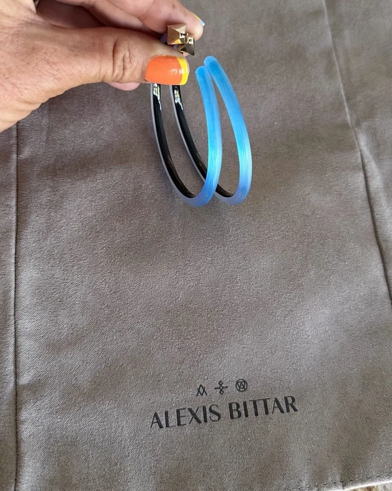Pendientes tipo argolla 100 % auténticos Alexis Bittar grandes ajustados zafiro azul lucita Foto 3 de 4