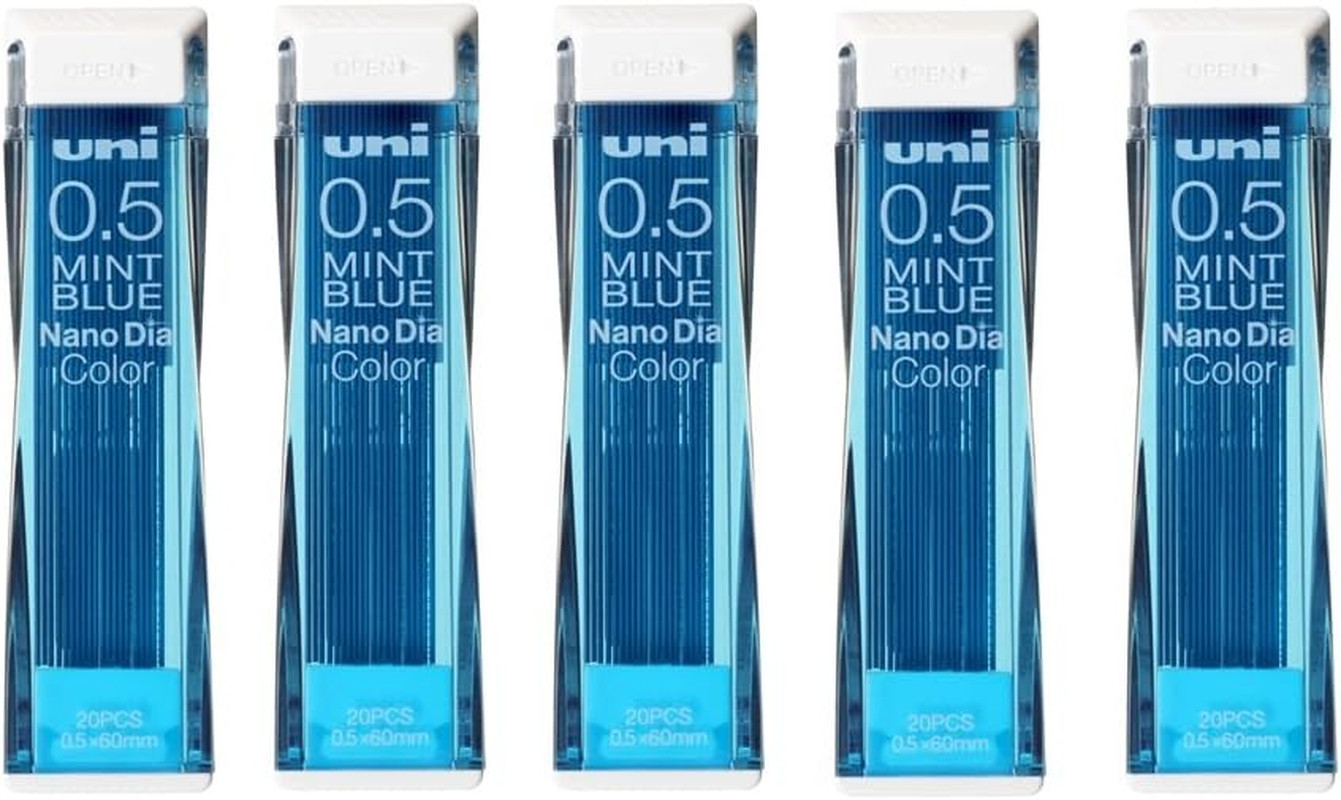 Uni NanoDia 0.5mm Mint Blue Mechanical Pencil Leads 5 Pack Total 100 Leads