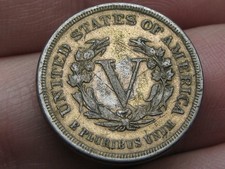 1883 Liberty Head V Nickel- No Cents, Fine/VF Rev. Detail, Gold Racketeer Nickel