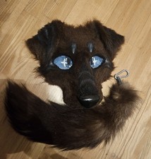 Therian Brown Dog Mask, Blue Eyes, Floppy Ears, Tail Included