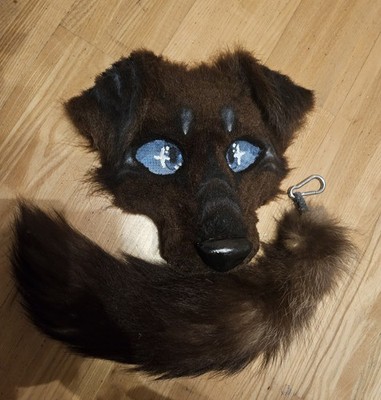Therian Brown Dog Mask, Blue Eyes, Floppy Ears, Tail Included