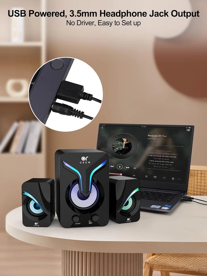 RGB Mini PC Speakers with Subwoofer Powerful Bass for Gaming & Desktop Use - Image 2 of 4