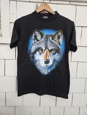 Vintage 90s Single Stitch American Thunder Wolf Nature Art Tee T Shirt L Kids