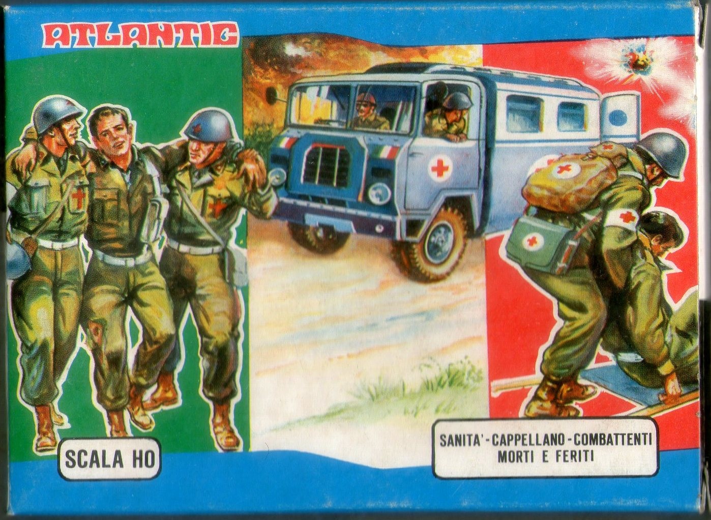 soldatini Atlantic scala H0 1:72. Anni 70 9017.SANITA'-CAPPELLANO-MORTI-FERITI.