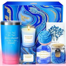 Spa Gift Set for Women and Men 6pcs Candle Tumbler Bath Basket Kit