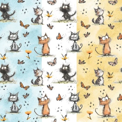 FOREVER CRAFTING UK Cats & Butterflies Fabric - 3 fun designs! Metres/Fat/Long/Quarters- 100% Cotton