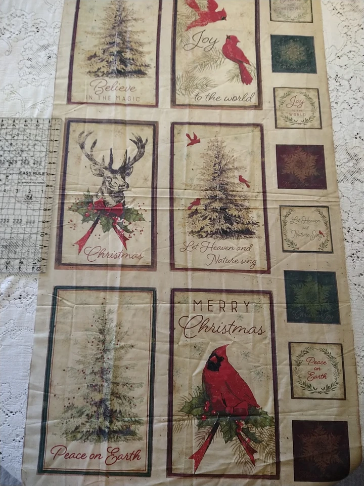 Panel de tela Clothworks Christmas Let Nature Sing 24x45" árbol de pájaros cardinales Foto 2 de 4