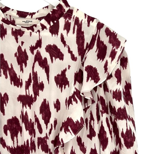Abito Isabel Marant Etoile seta bianco sporco bordeaux corto con volant L/S taglia 44 - Foto 6 di 14