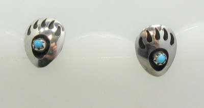 Navajo Sterling Silver Turquoise Bear Paw Post Stud Earrings  #5