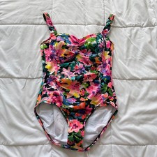 Vintage Tropical Floral One Piece Swimsuit Ruched Front Adjustable Straps 12