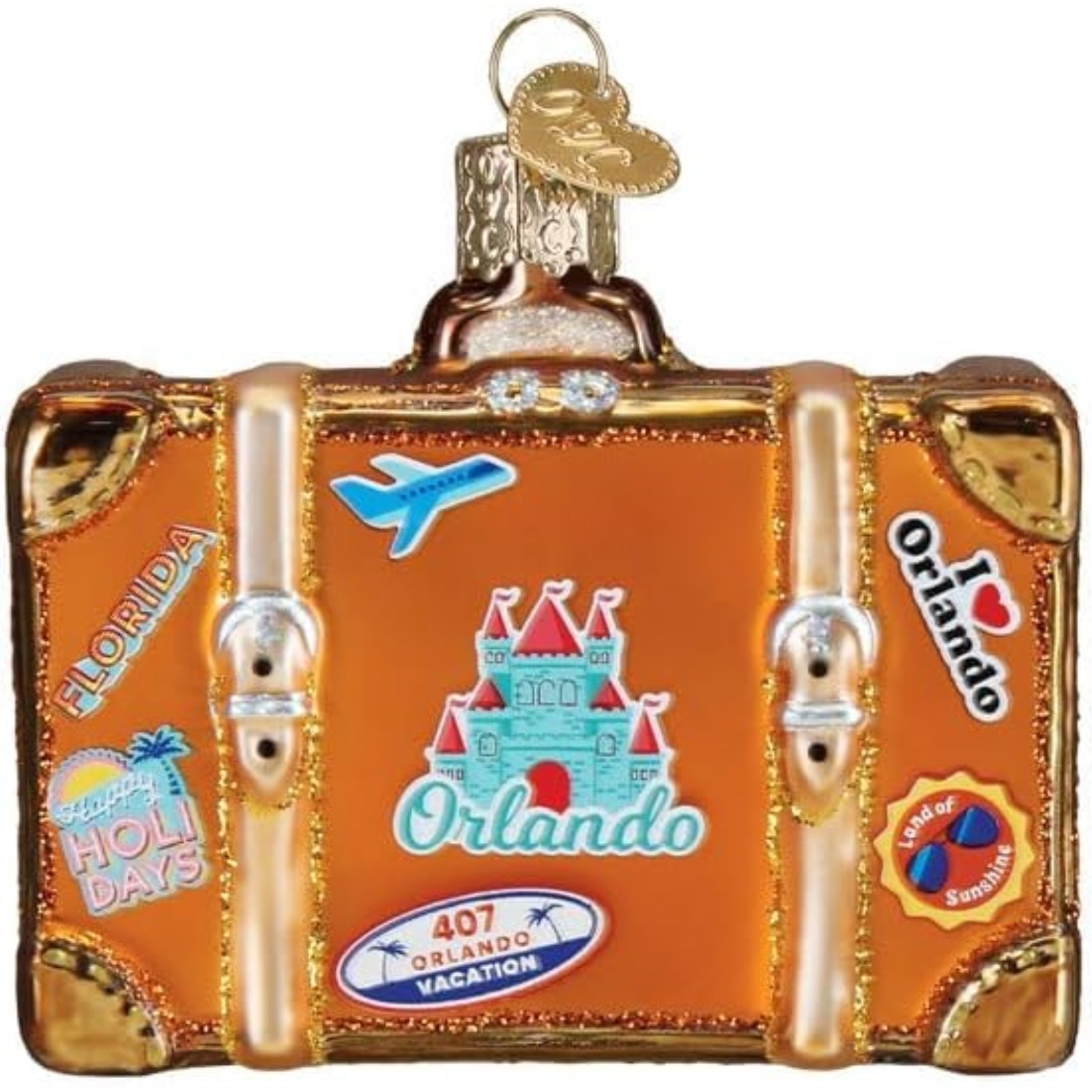 Old World Christmas Orlando Florida Suitcase Glass Ornament with Free Box