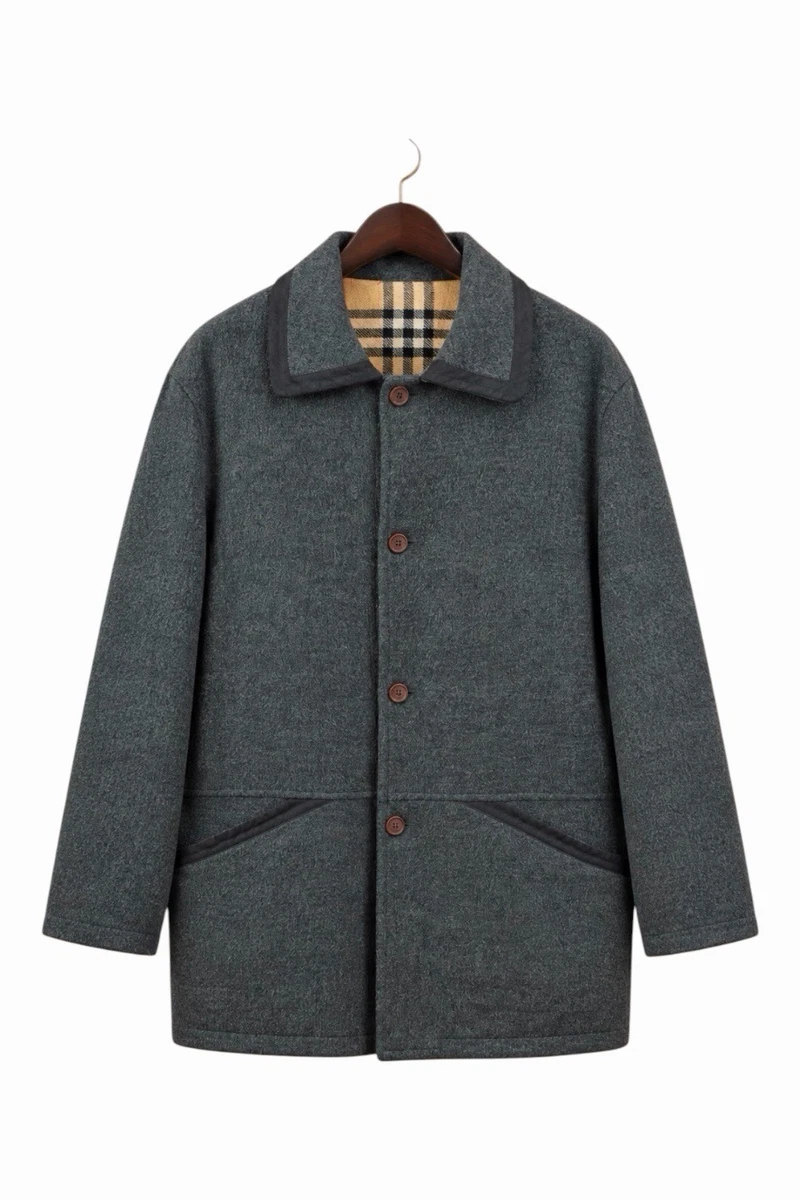 Burberrys Vintage Charcoal Grey Wool Blend Coat – Nova Check Lining