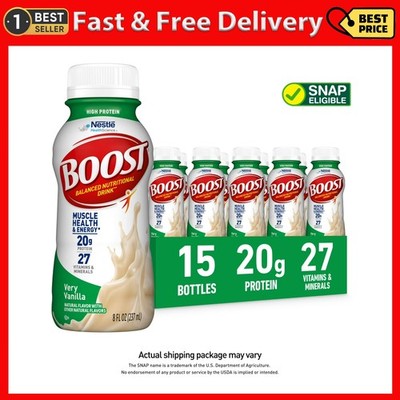 BOOST 20G High Protein Nutritional Drink Shakes, Very Vanilla, 8 Fl Oz, 15 Pack