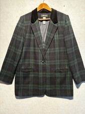 Vtg Sag Harbor Women s Tartan Plaid Blazer Navy Green Sz 14 Preppy Academia