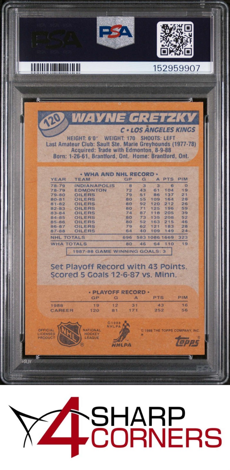1988 TOPPS #120 WAYNE GRETZKY KINGS HOF PSA 9 view 2