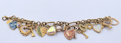 Signed KIRKS FOLLY Key To My Heart Crystal Enamel Charm Bracelet Seaview Moon