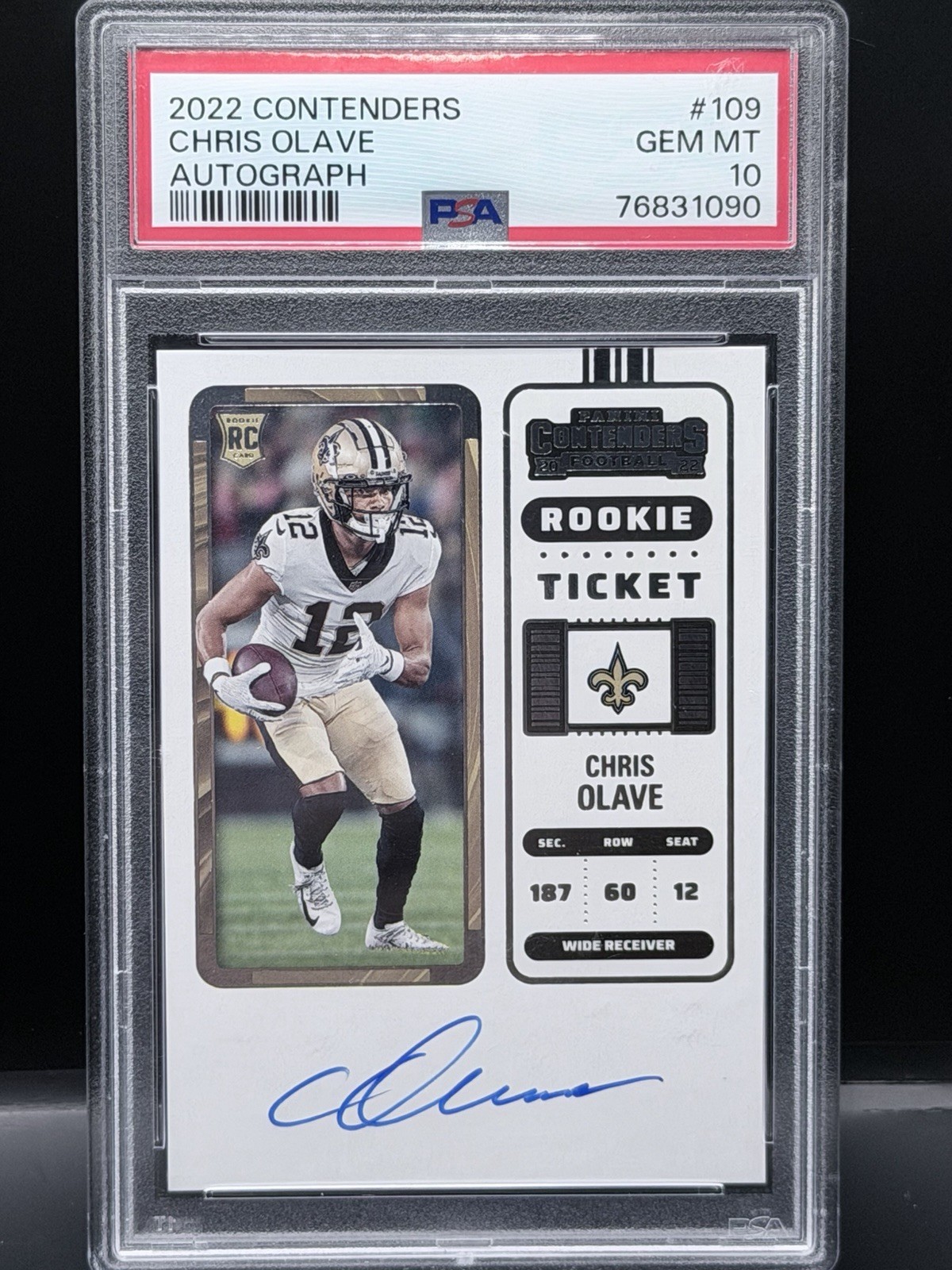 2022 Panini Contenders- ON CARD (AU) Rookie Ticket RPS Chris Olave #109 PSA 10