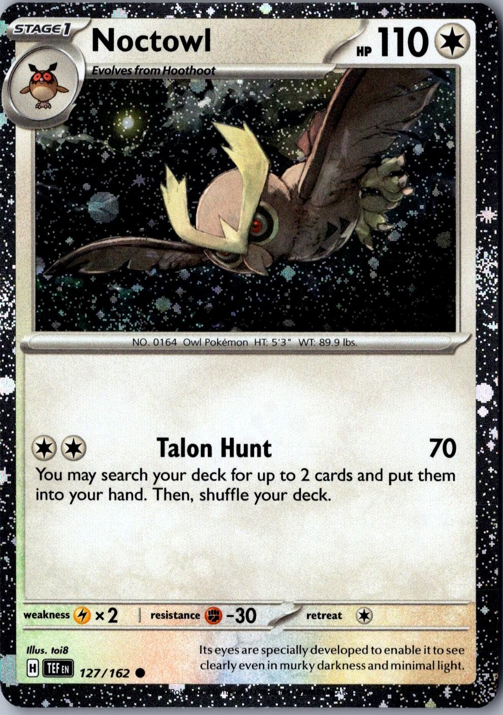 Noctowl Cosmos Holo 127/162 Common Temporal Forces LP Pokemon Card