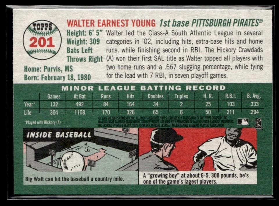 2003 Topps Heritage Walter Young Pittsburgh Pirates #201 - Image 2 of 2