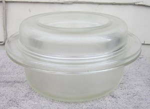 Vintage L&M Vignelli by HELLER Ribbed Glass MICROWAVE CASSEROLE DISH w/LID 3-Qt