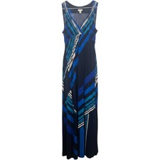 Chicos Blue Geometric Striped Sleeveless Maxi Dress Size 2 Large Embellished