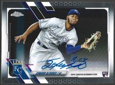 Edward Olivares 2021 Topps Chrome rookie auto on card Royals #RA-EO. rookie card picture