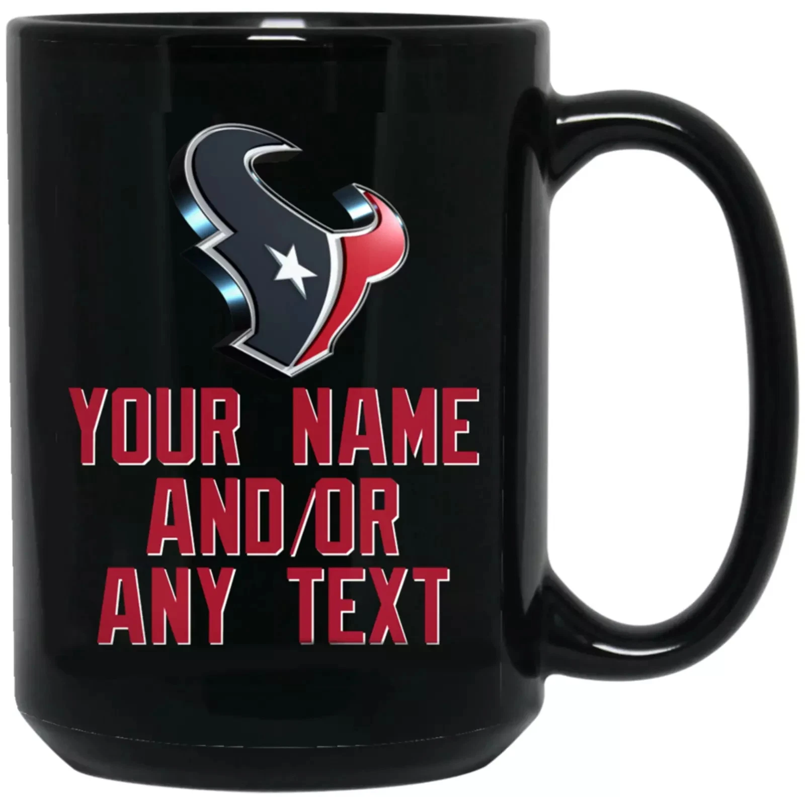 Custom Personalized Houston Texans 3D Logo Black Ceramic Coffee Mug Cup