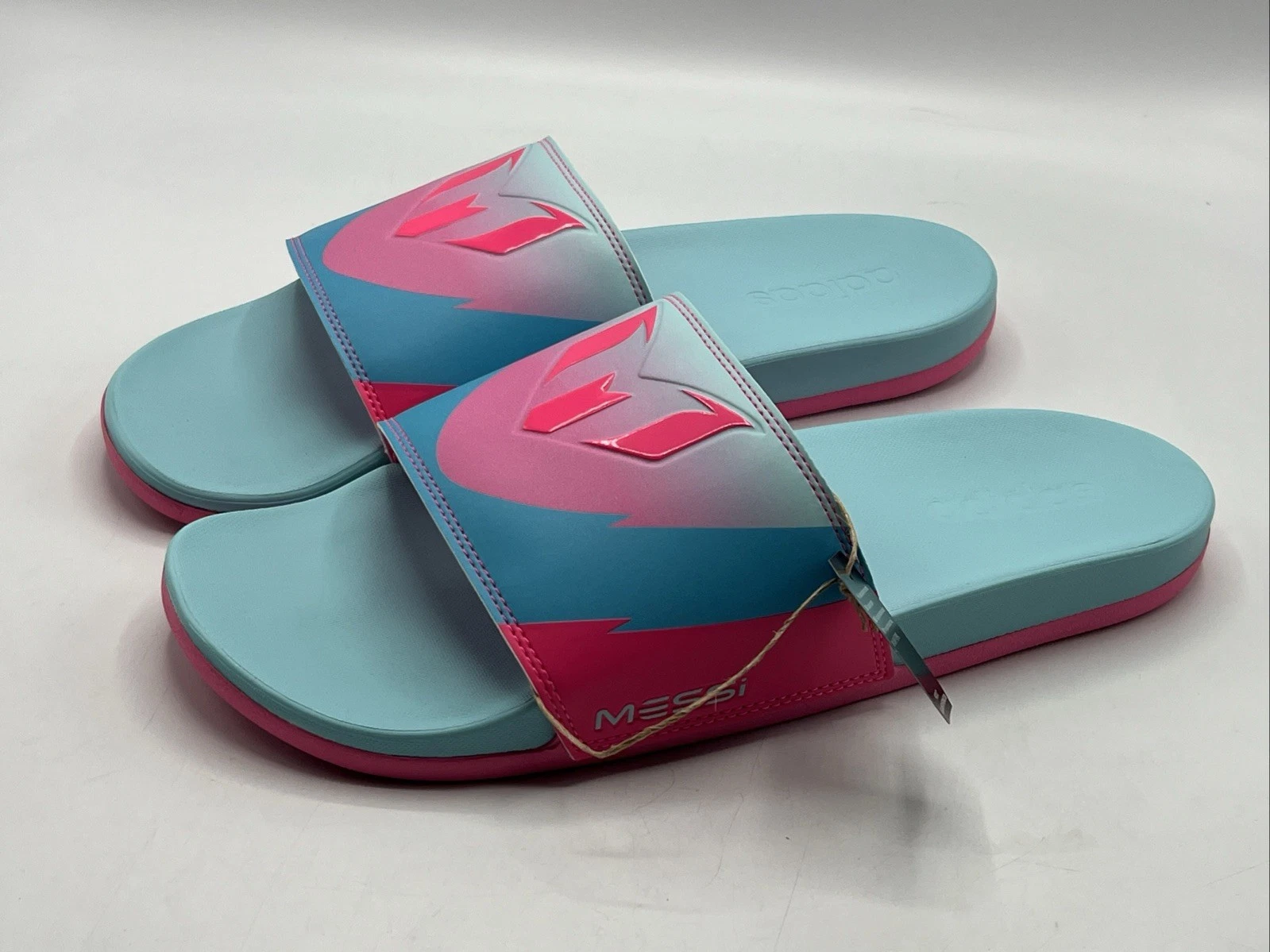 Adidas Messi Adilette Comfort Slides Sandals Men's Size 10 Pink Blue JR6326