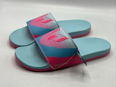 Adidas Messi Adilette Comfort Slides Sandals Men's Size 10 Pink Blue JR6326