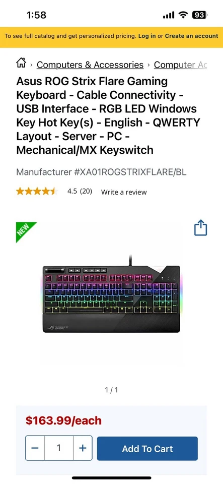 Teclado mecánico para juegos ASUS ROG Strix Flare RGB rojo cereza MX Foto 3 de 3