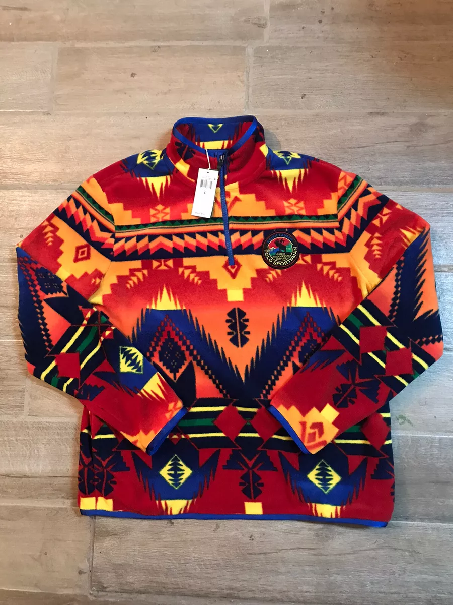 Polo Ralph Lauren Sportsman Aztec Tribal Pullover Fleece Knit Sweater Sz M