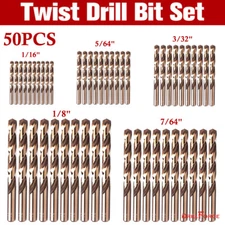 50PCS Cobalt Drill Bit Set 1/16"-1/8" HSSCO Multi Drill Bits Twist Metal Tools