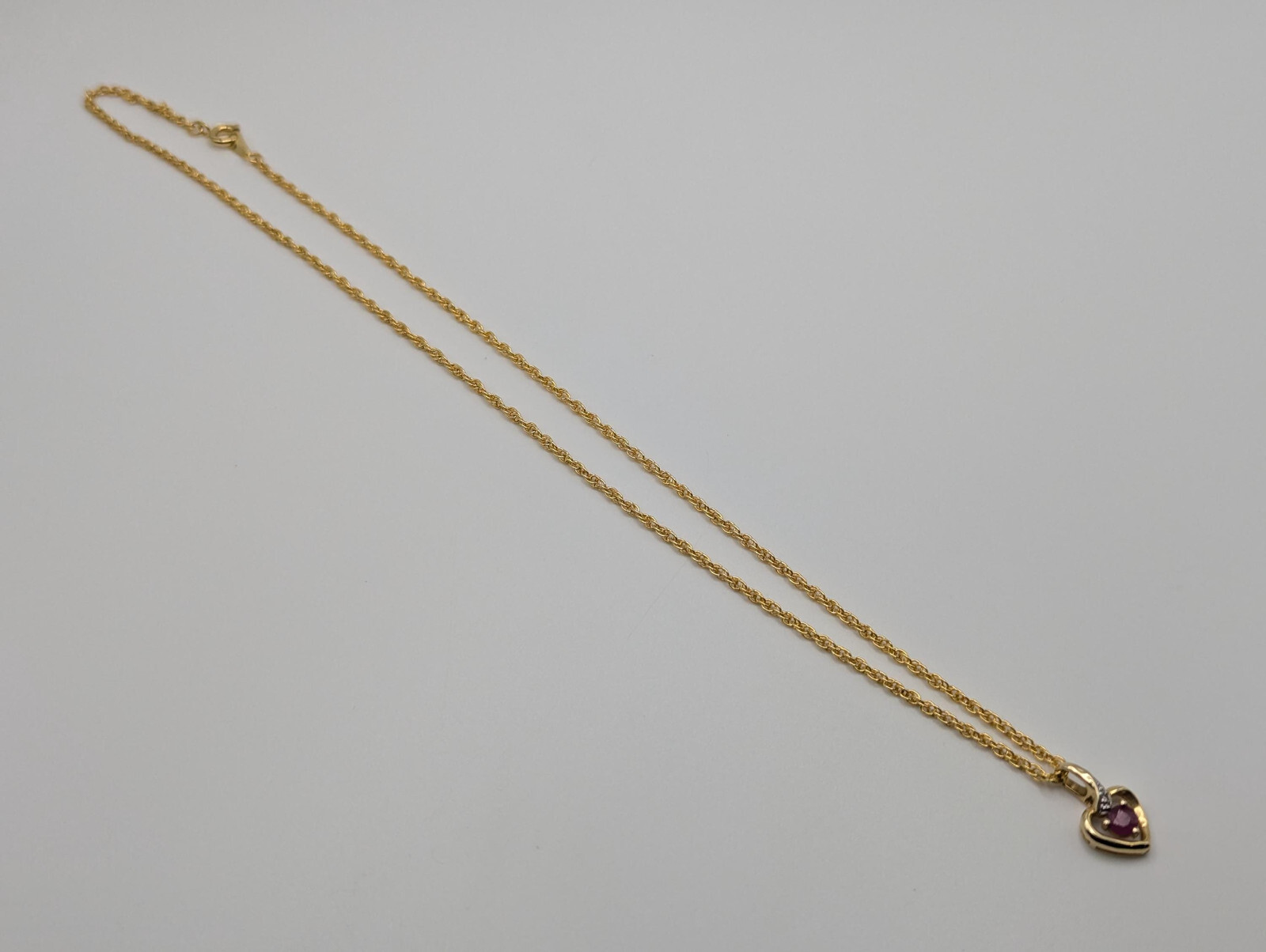 14K Solid Gold Diamond Ruby Heart Love Pendant & … - image 9