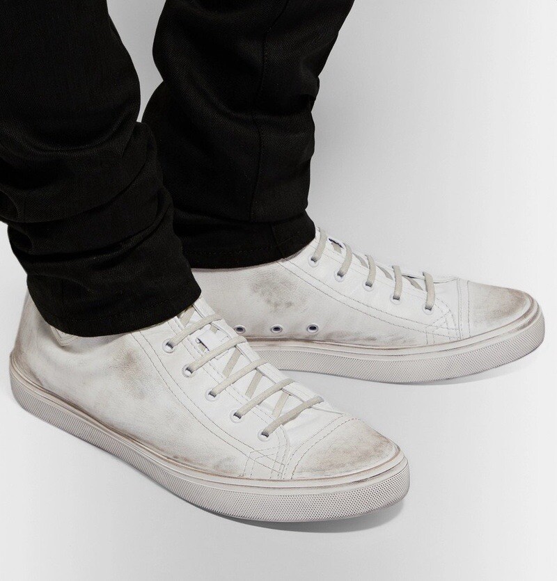 Sneaker alta Saint Laurent Bedford in pelle bianca invecchiata $695 taglia 6 EU 36