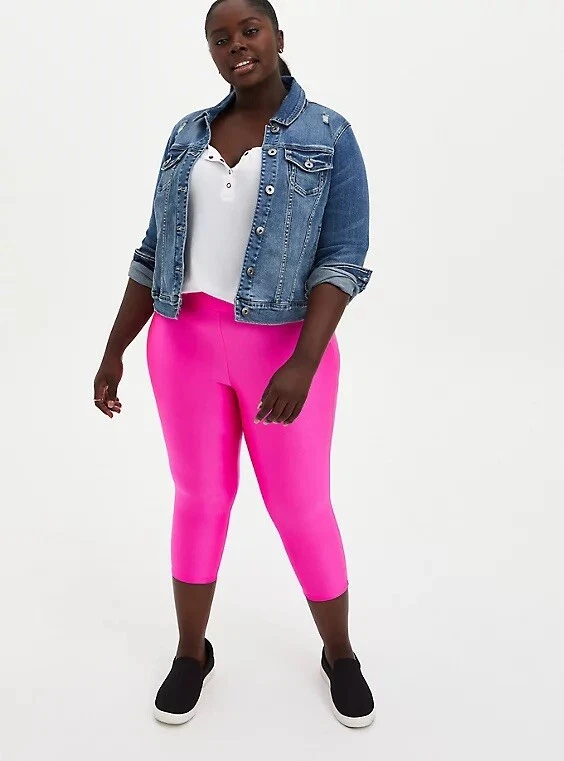 Torrid Women's Size 1 1X XL 16 Liquid Neon Pink Capri Pants Premium Leggings  New