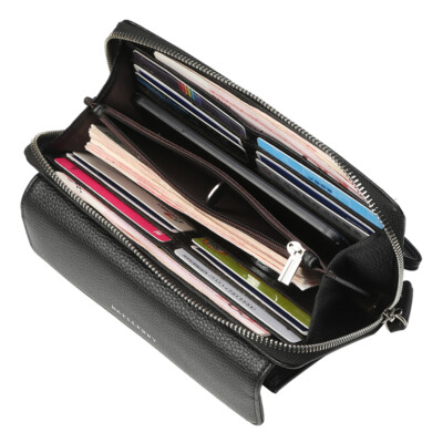 Man's Leather Wallet Large Capacity Zip Clutch Bag Cell Phone Bag ID Card Purse
