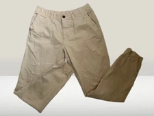 Bearbottom Mens Joggers Beige Pockets Stretch Flat Front Khaki Pants- Large/T