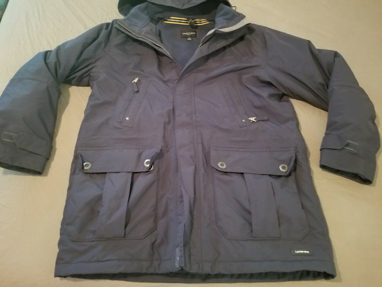 Mens Lands End Jacket L Large Navy Blue 