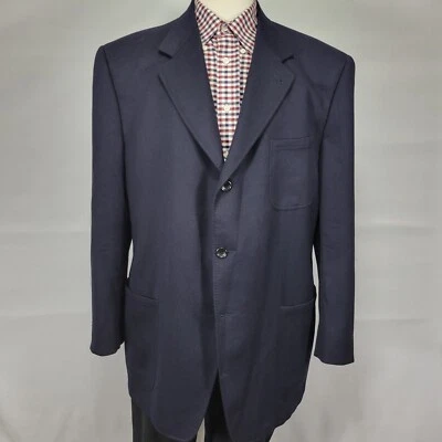 Canali Proposta Men's Sport Coat Blazer Three Button Navy Twill Wool ITALY 48R