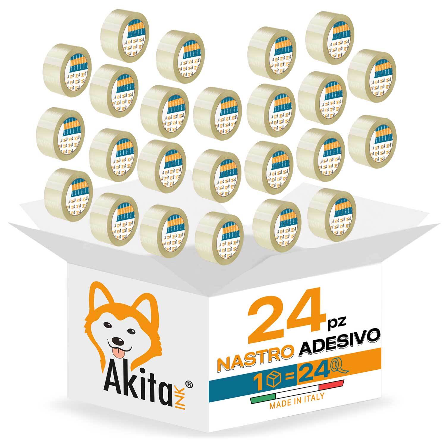 Akitaink Nastro adesivo pacchi imballaggi trasparente 50x66 mt Silenzioso 24 pcs