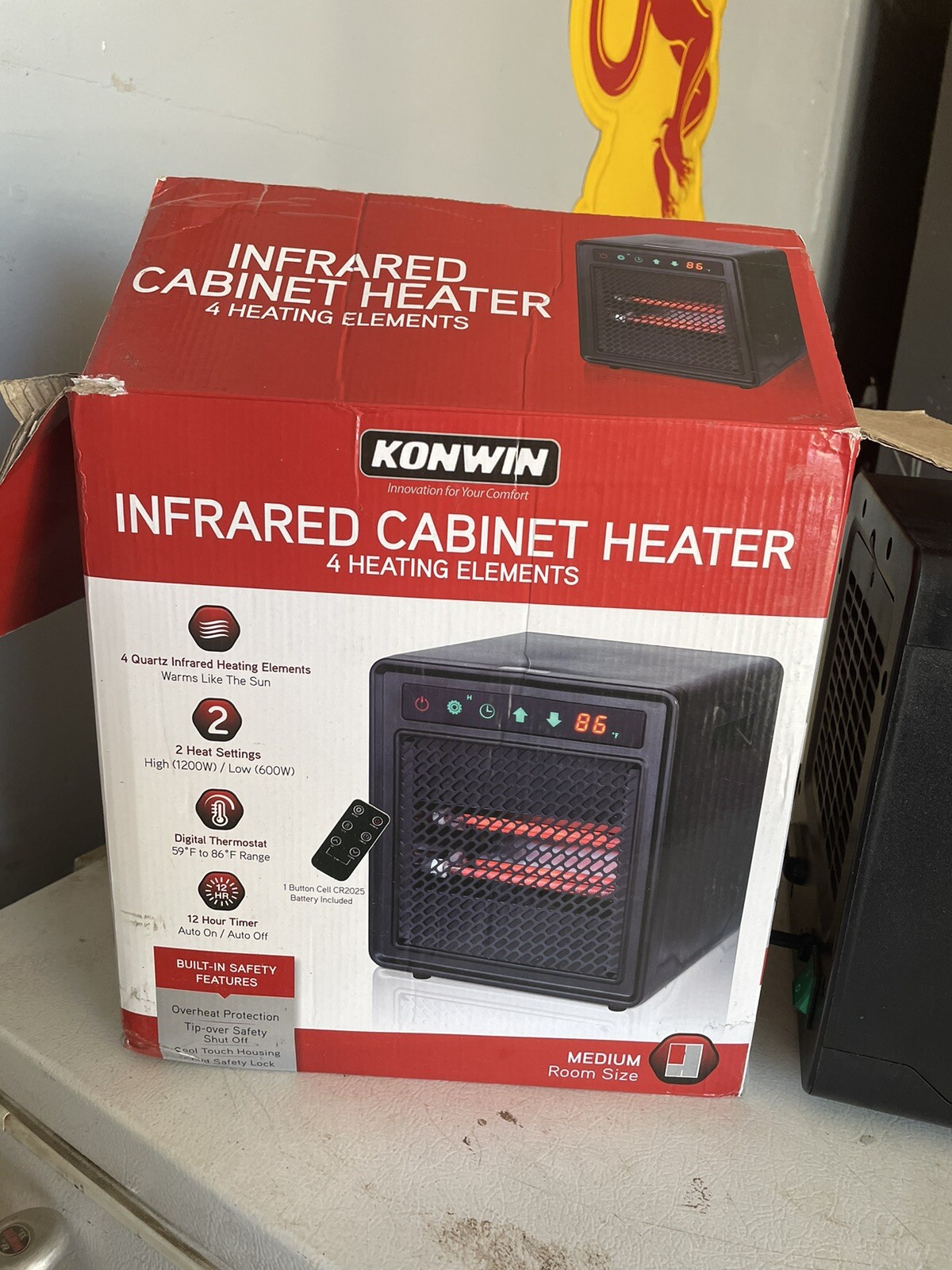 Konwin GD1500-R2Q Infrared Cabinet Heater, Medium Size Rooms, 4 Heating  Elements | eBay