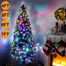 4 5 6 7 FT Pre-Lit Fiber Optic Artificial Christmas Tree Xmas Multicolor Lights
