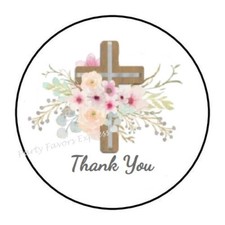 30 THANK YOU FLORAL CROSS ENVELOPE SEALS LABELS STICKERS PARTY FAVORS 1.5"