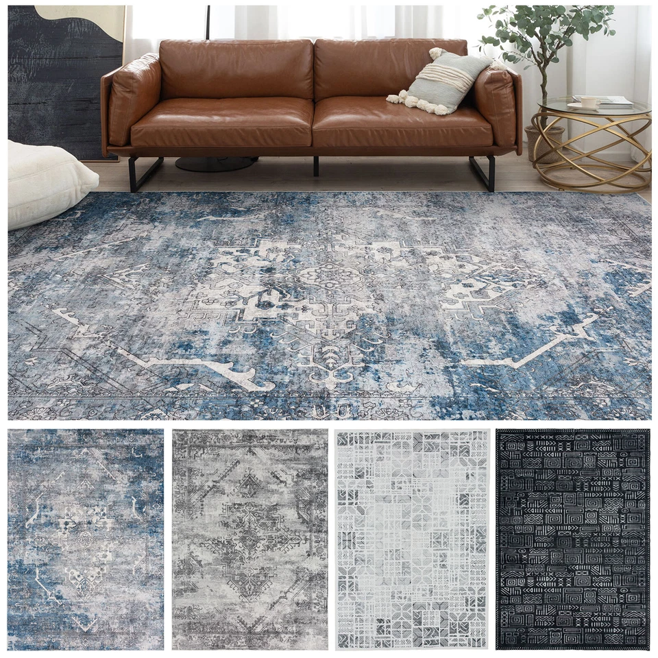 Extra Large Floor Rug/ Amazing Soft Lounges Carpet/ Blue Black Vintage Rug