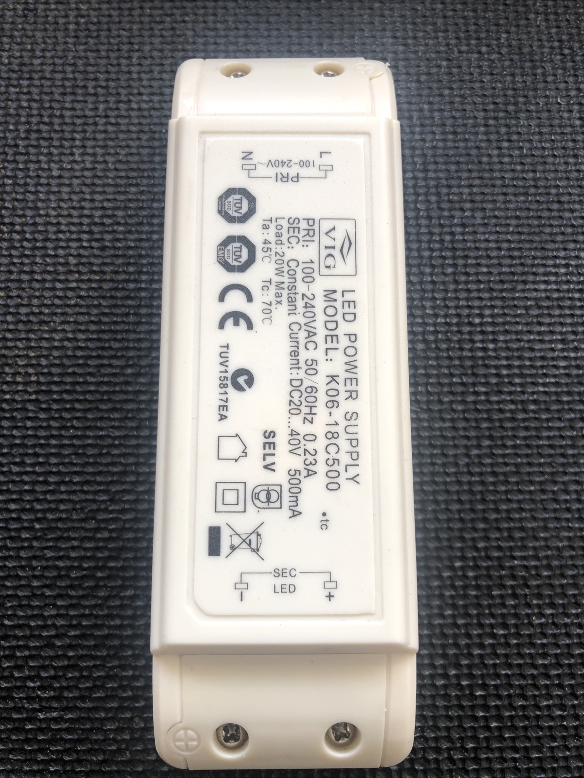 VIG K0618C500 LED Treiber Ersatztrafo Led Power Trafo DC2040V 20W