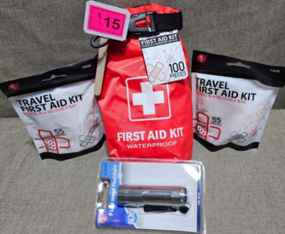 FIRST AID KITS -  TWO INDIVIDUAL (55pc) AND ONE PATROL (100pc) + FREE FLASHLIGHT