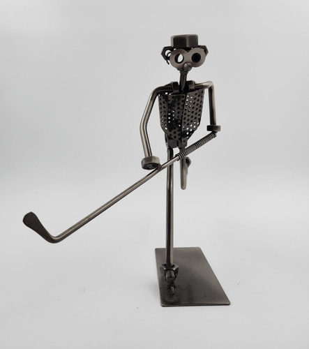 Vintage Metal Hockey Guy Nuts/Bolts Figure Skiing Welded Art - Picture 6 of 6