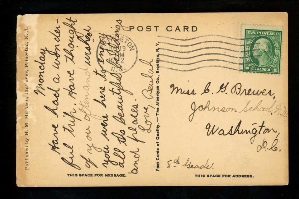 New Jersey NJ postcard Princeton University Murray Dodge Hall 1922