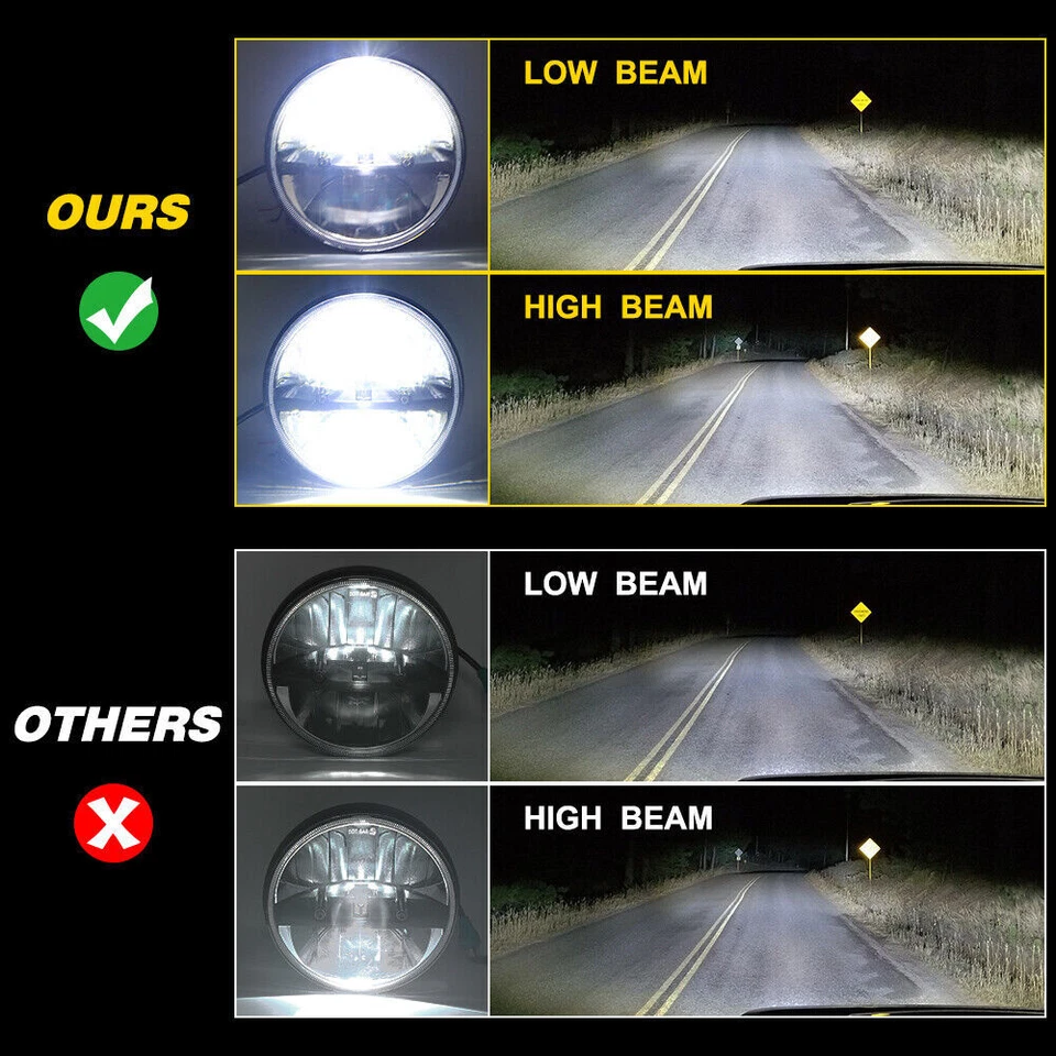 Fit Chevrolet Chevy El Camino 1971-1975 7" Inch Round LED Headlights Hi-Lo Beam - Image 3 of 4