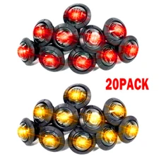 20x 3/4" Bullet Round Smoked Amber Red LED Side Marker Lights Trailer Truck Boat